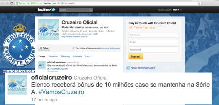 Cruzeiro é chacota no Twitter mais uma vez